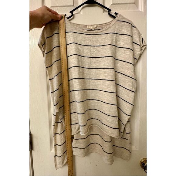 Eileen Fisher Organic Linen Blend Jersey Stripe Hi-Lo Lightweight Top Small - Picture 8 of 11
